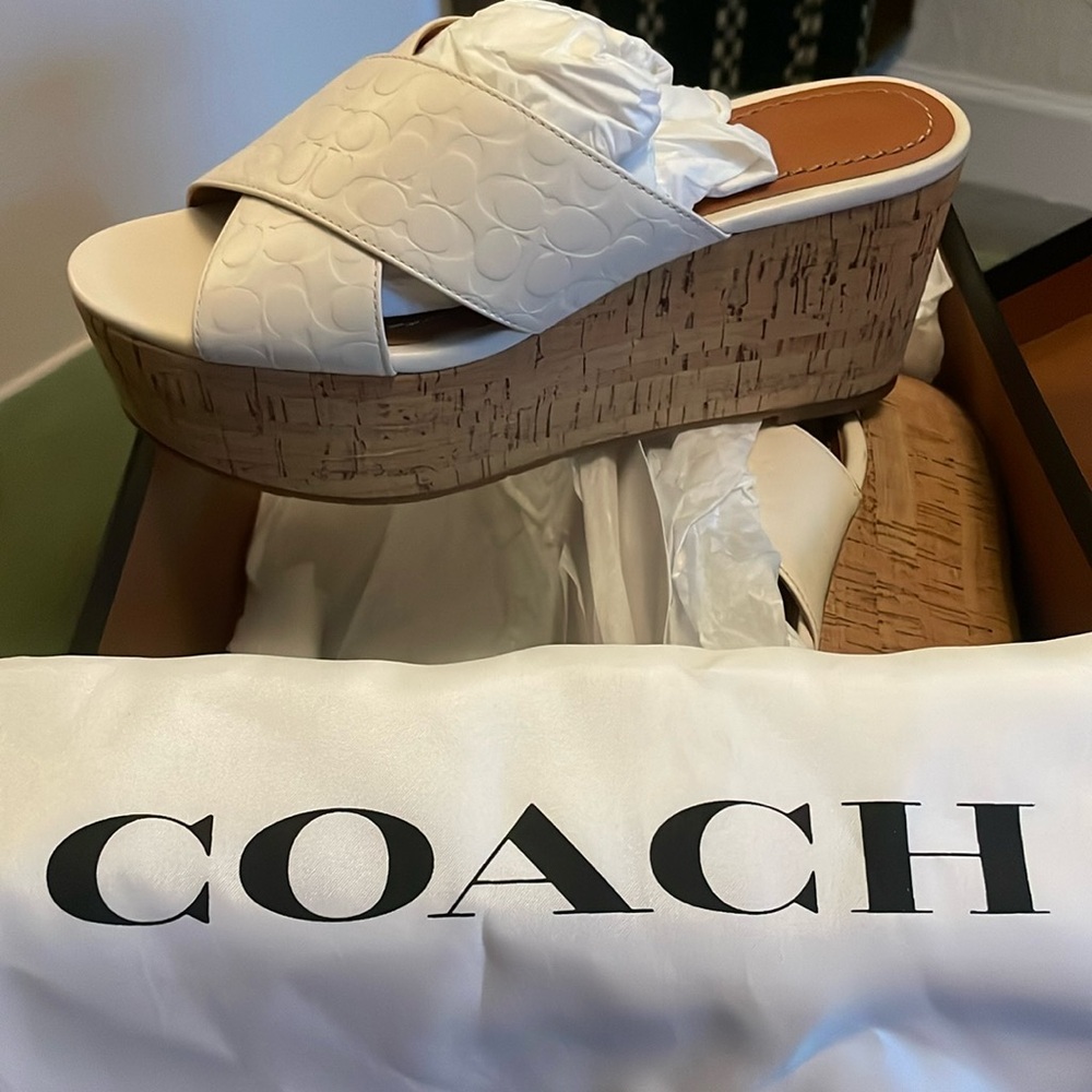 Coach espadrille leather platform sandals